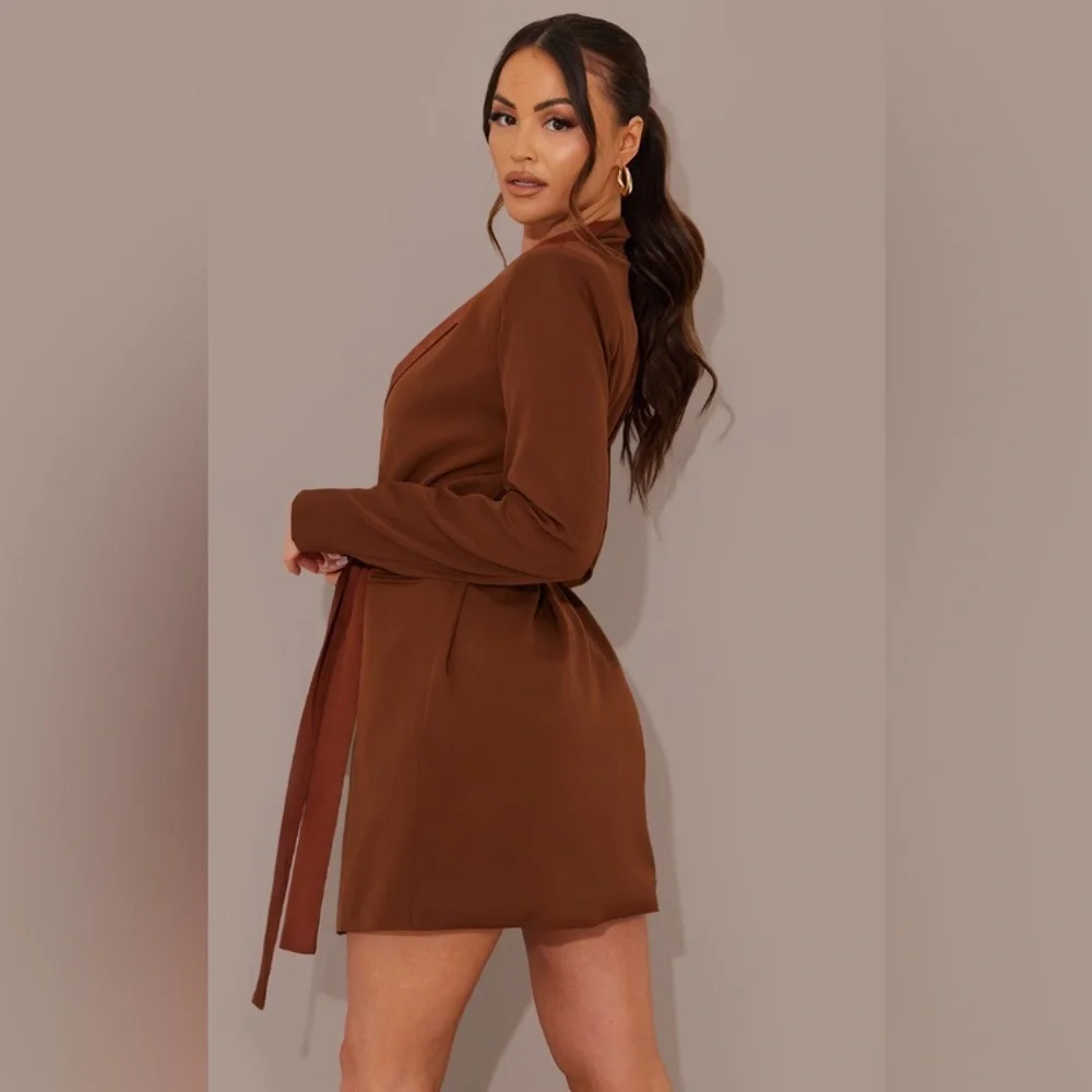 Chocolate Satin Lepel Tie Waist Blazer